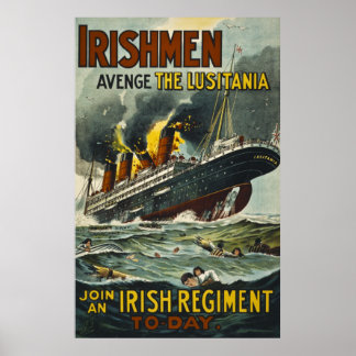 Irishmen Avenge the Lusitania Vintage Recruitment Poster