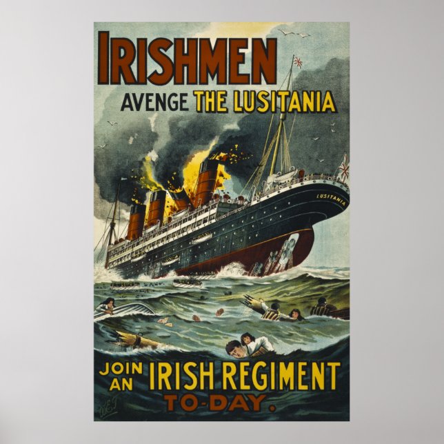 Irishmen Avenge the Lusitania Vintage Recruitment Poster (Front)