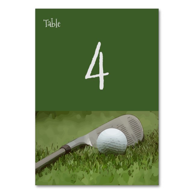 Iron and golf ball on green grass table number (Front)