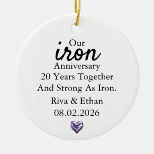 Iron Anniversary Ornament, Iron 20th Anniversary Ceramic Tree Decoration