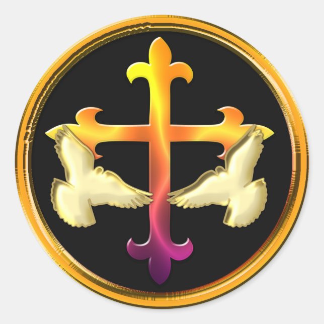 Iron cross with doves on black background classic round sticker (Front)