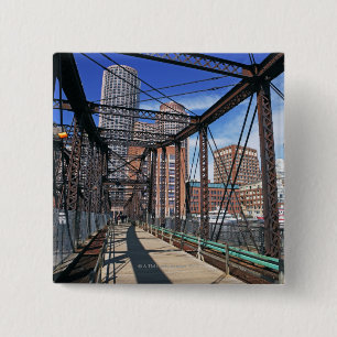 Iron footbridge with Boston Financial district 15 Cm Square Badge