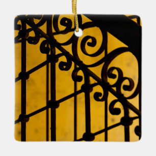 Iron gate pattern in yellow, Cuba Ceramic Tree Decoration