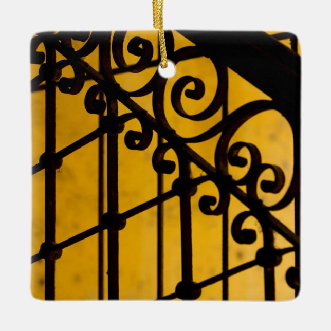 Iron gate pattern in yellow, Cuba Ceramic Tree Decoration (Front)