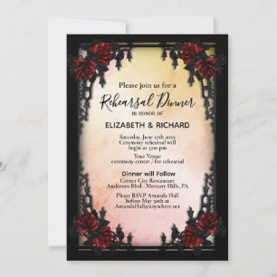 Iron Gothic Red Rose Peach Rehearsal Dinner Invitation