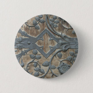 Iron Mediaeval Lock on Wooden Door 6 Cm Round Badge