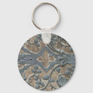 Iron Mediaeval Lock on Wooden Door Key Ring