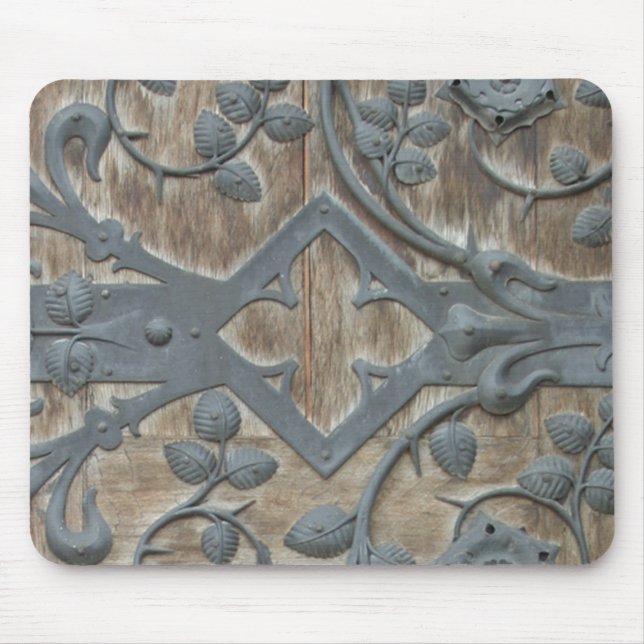Iron Mediaeval Lock on Wooden Door Mouse Mat (Front)