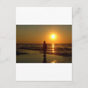 Iron Men Sculpture at Sunset, Crosby, Liverpool UK Postcard