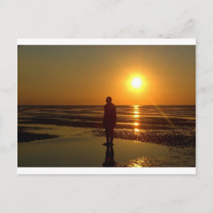 Iron Men Sculpture at Sunset, Crosby, Liverpool UK Postcard