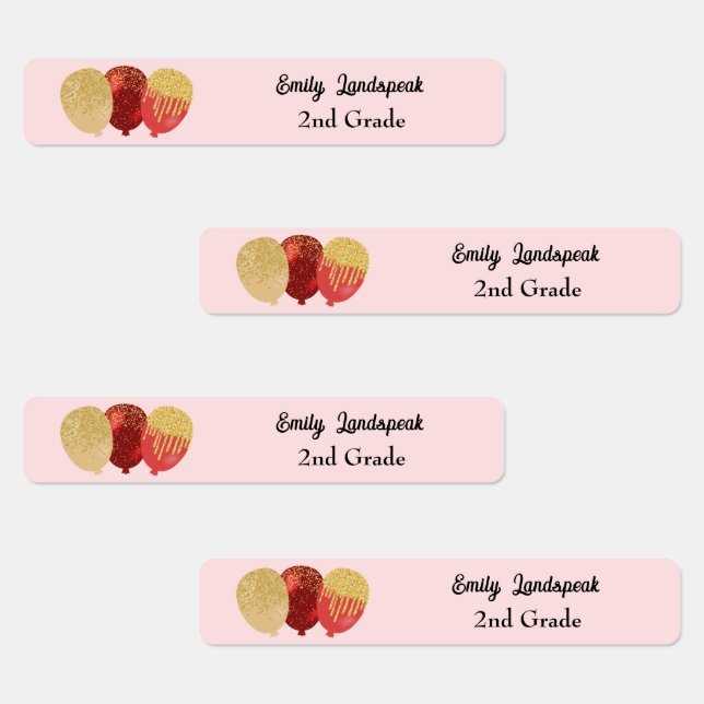 Iron on Red Glitter Party Balloons Labels (Group)