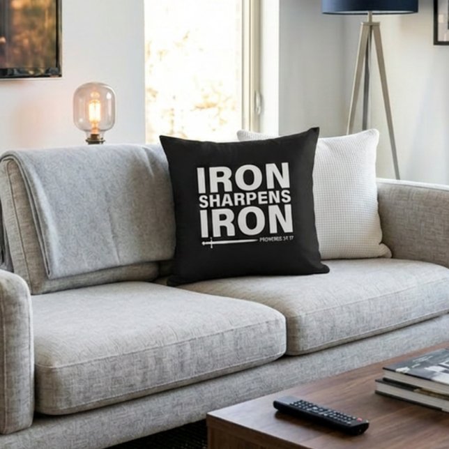 Iron Sharpens Iron Black Throw Pillow (Creator Uploaded)