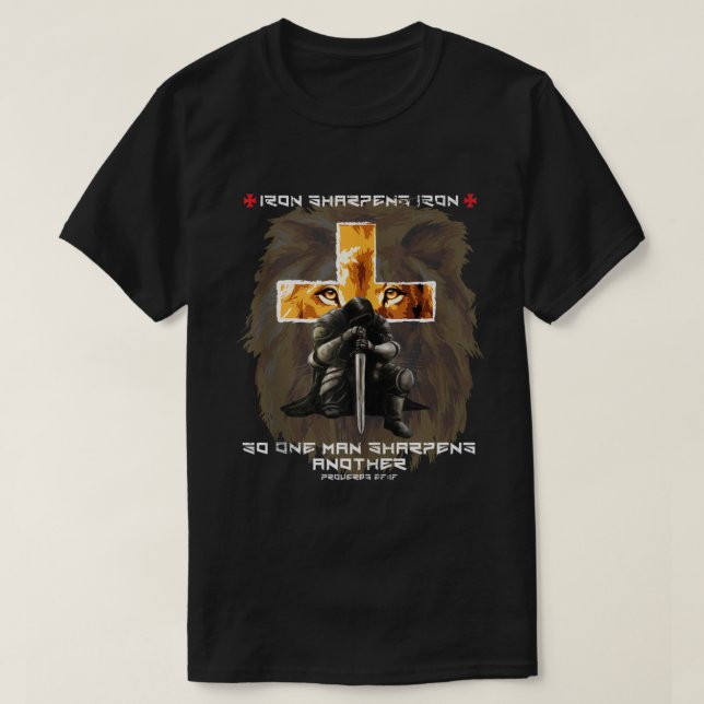 Iron Sharpens Iron Christian Scripture Crosses Lio T-Shirt (Design Front)