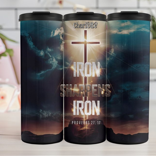 Iron Sharpens Iron Cross Scripture Thermal Tumbler (Creator Uploaded)