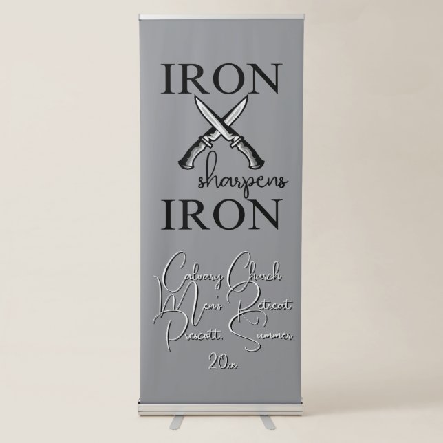 Iron sharpens Iron Knife Christian Retractable Banner (Front)