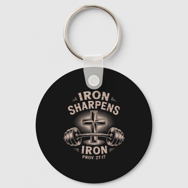 Iron Sharpens Iron Youth Funny Christian Workout G Key Ring (Front)