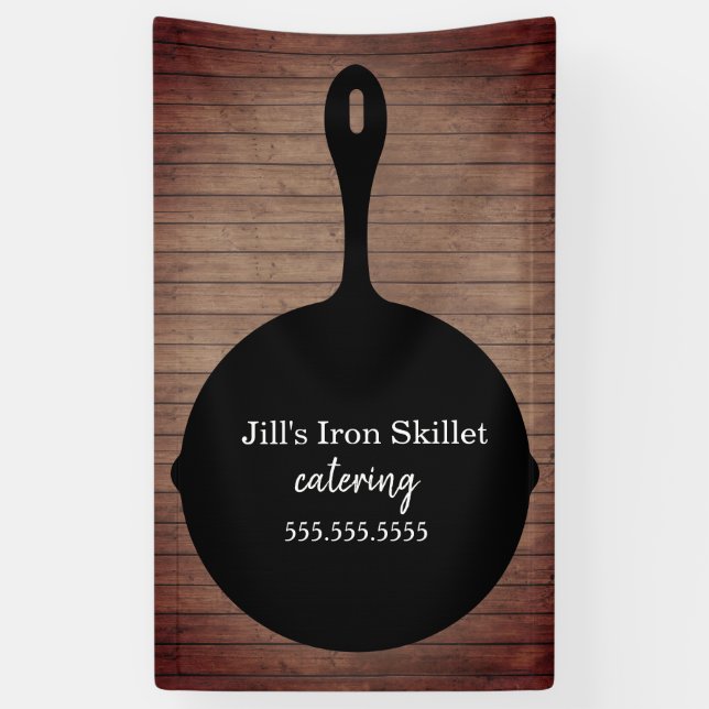 Iron Skillet Rustic Wood Caterer Restaurant Food Banner (Vertical)