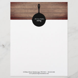 Iron Skillet Rustic Wood Restaurant Catering Food Custom Letterhead
