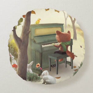 Iron T. Fox: Woodland Piano Solo Music Art Round Cushion