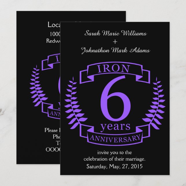 Iron wedding anniversary 6 years invitation (Front/Back)
