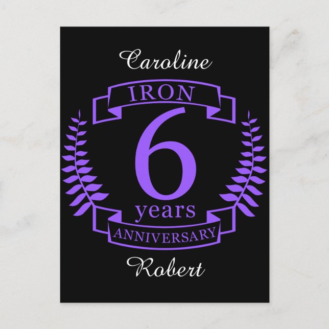 Iron wedding anniversary 6 years postcard (Front)