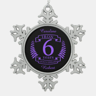 Iron wedding anniversary 6 years snowflake pewter christmas ornament