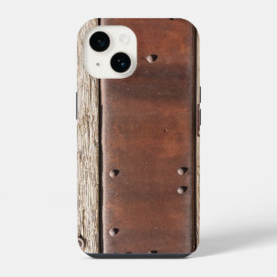 Iron, wood, bolts make strong tough iPhone 14 case