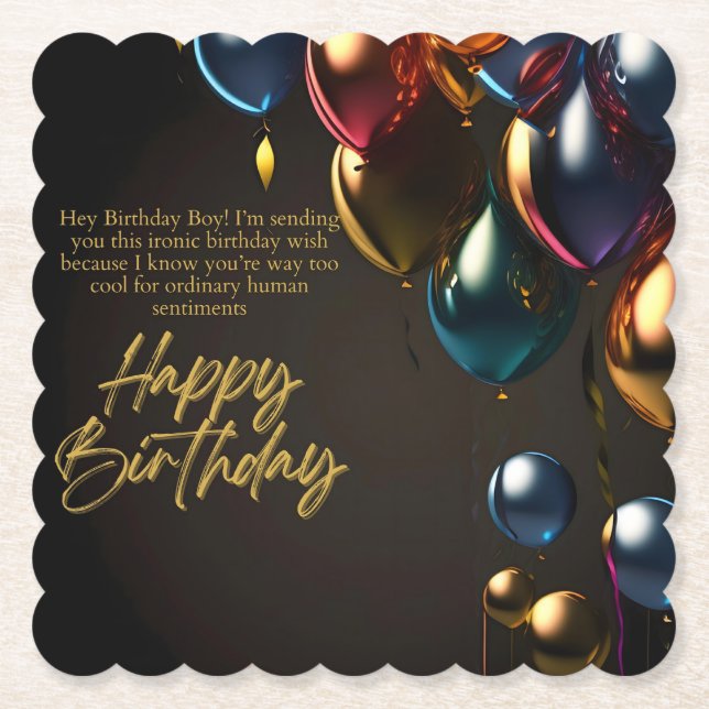 Ironic Birthday Boy Paper Coaster (Front)