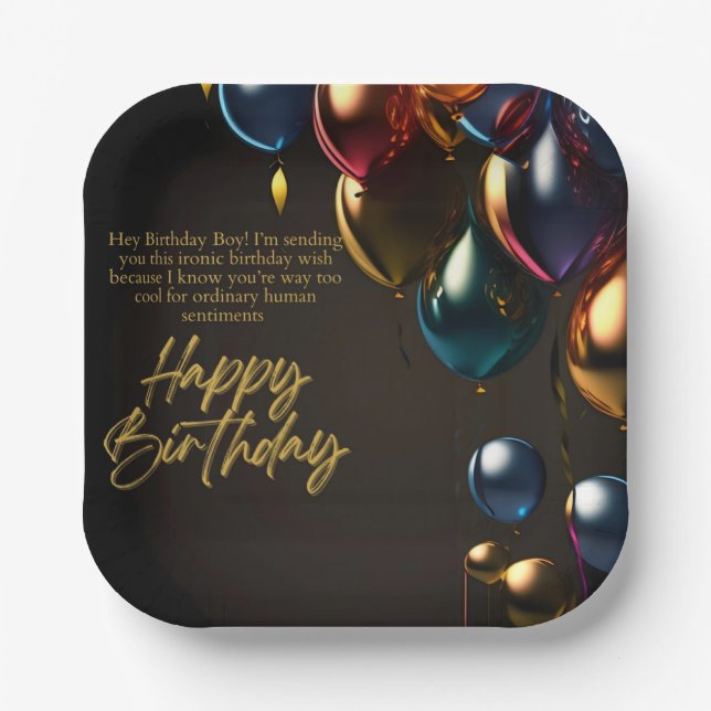 Ironic Birthday Boy Paper Plate (Front)