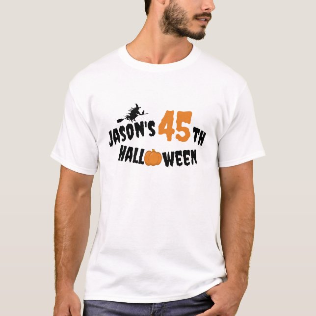 Ironic Halloween Pumpkin black typography witch T-Shirt (Front)