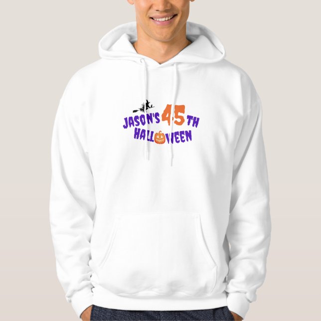 Ironic orange Halloween Pumpkin purple witch Hoodie (Front)