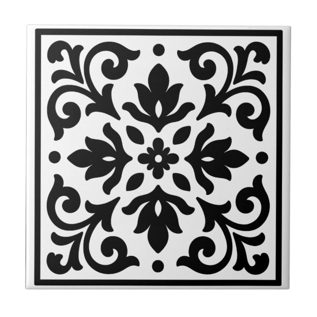 Ironlace Black & White Vintage Floral Tile (Front)