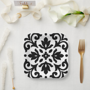 Ironlace Black & White Vintage  Paper Plate