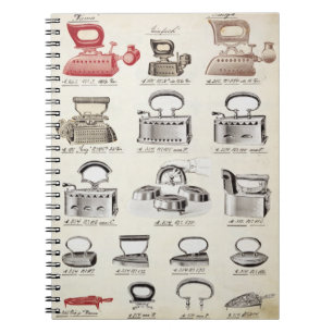 Irons, from a trade catalogue of domestic goods an notebook