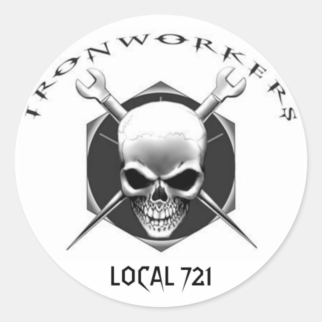 IRONWORKER SKULL 721 CLASSIC ROUND STICKER (Front)