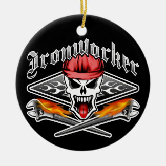 Ironworker Skull and Spud Wrenches 2.1 Ceramic Tree Decoration