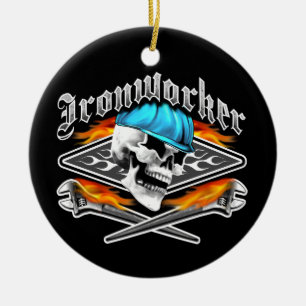 Ironworker Skull and Spud Wrenches Ceramic Tree Decoration