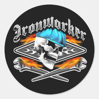 Ironworker Skull and Spud Wrenches Classic Round Sticker