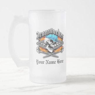 Ironworker Skull and Spud Wrenches Frosted Glass Beer Mug