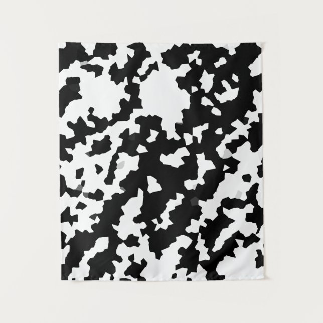 Irregular Abstract Mosaic Black and White  Camo Tapestry (Front)