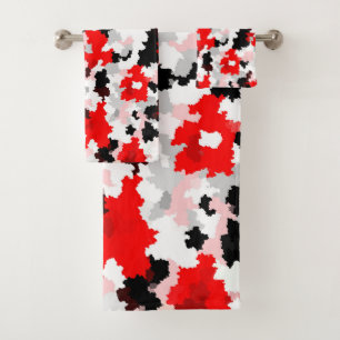 Irregular Abstract Pattern Red Black White Design Bath Towel Set