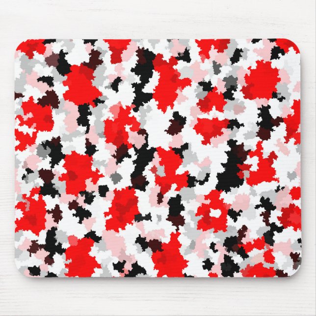 Irregular Abstract Pattern Red Black White Design Mouse Mat (Front)