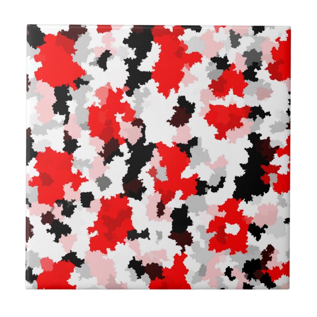 Irregular Abstract Pattern Red Black White Design Tile (Front)