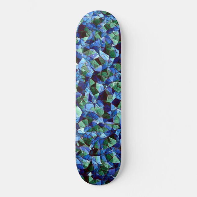 Irregular and disorganised mosaic overlaid blue skateboard (Front)