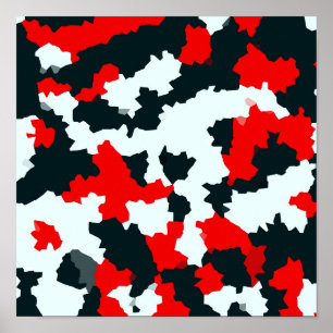 Irregular Crystalline Abstract Mosaic Red Camo Poster