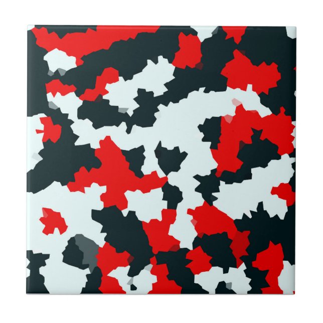 Irregular Crystalline Abstract Mosaic Red Camo Tile (Front)