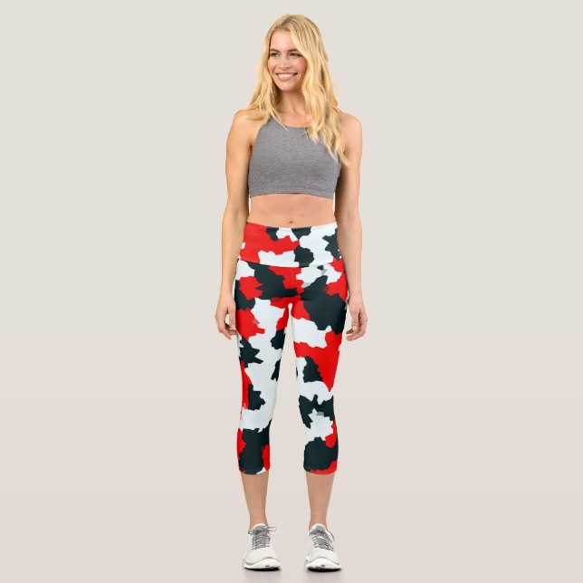 Irregular Geometric Abstract Mosaic Camouflage Capri Leggings (Front)