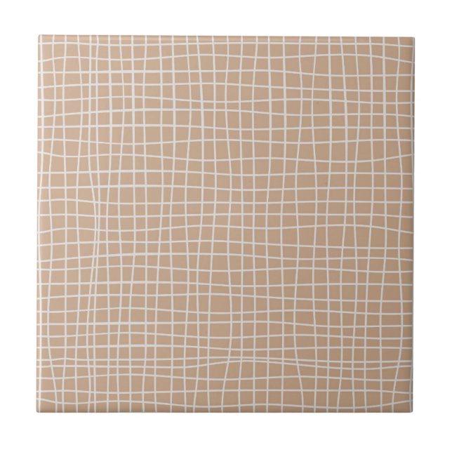 Irregular Grid Optical Illusion White Line Squares Tile (Front)