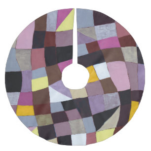 Irregular Grid: Violet-Yellow Abstract Painting. Brushed Polyester Tree Skirt