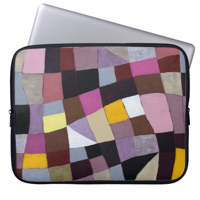 Irregular Grid: Violet-Yellow Abstract Painting. Laptop Sleeve (Front)
